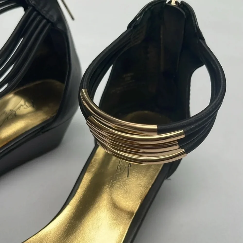 Women's Black Ankle-Strap Sandals with Gold Insole